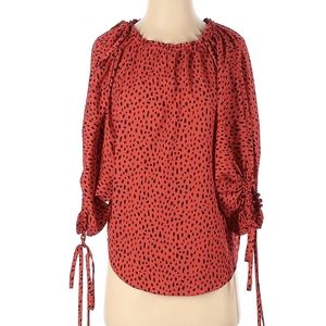 Derek Lam Red Animal Print Drawstring Balloon Sleeve Blouse